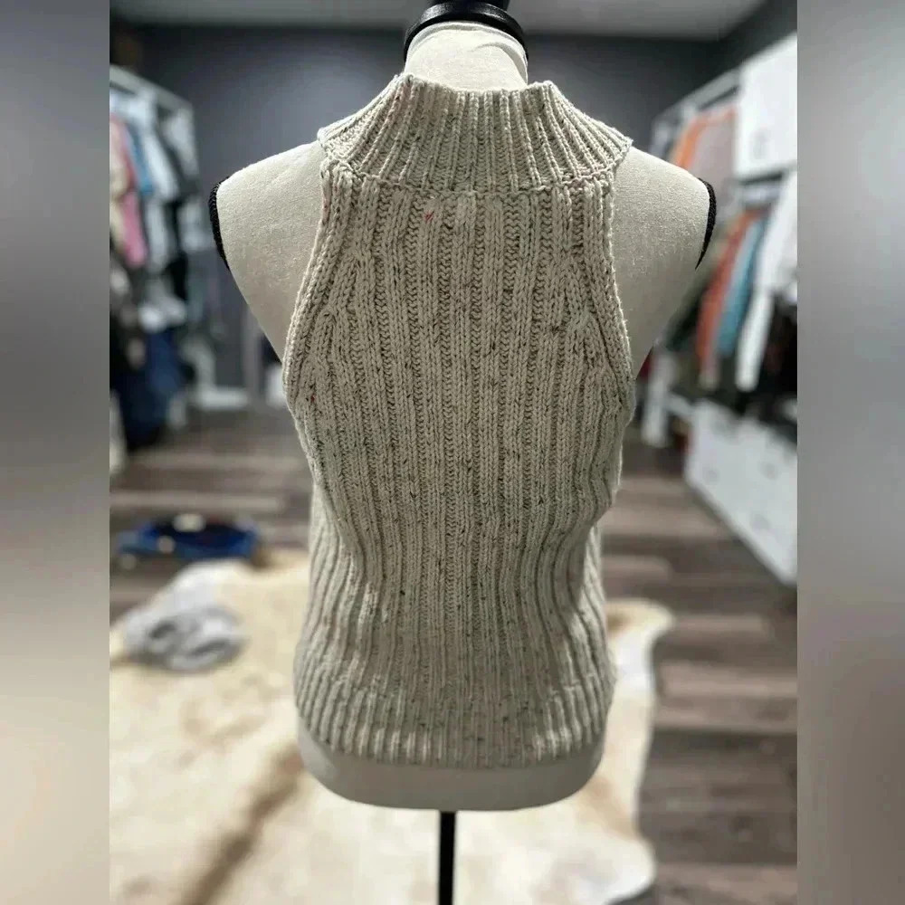 LE LIS Knit Vest Size M Wool Blend Speckled Cream Academia School Tank - Picture 4 of 6